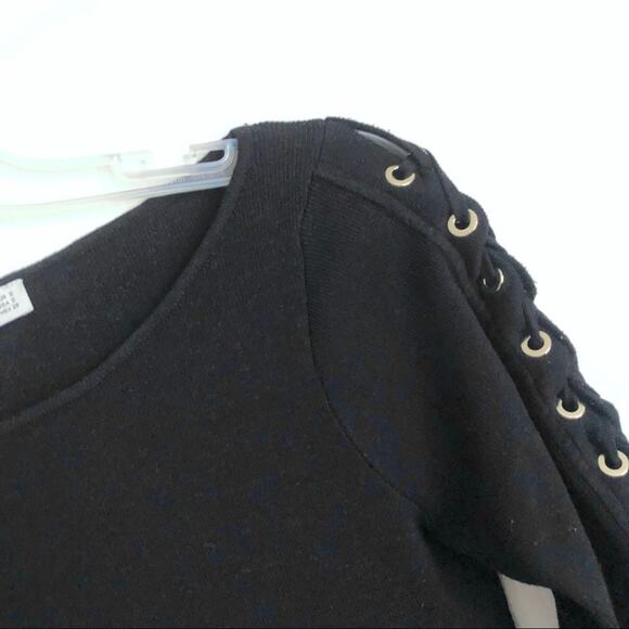 Zara Knit Lace Down Tie Long Sleeve Dress Black Small - Picture 7 of 11